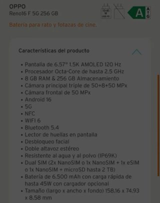 OFERTA HOY! OPPO Reno16 F 5G