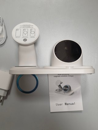 Cargador Inalámbrico 6 en 1, altavoz, reloj, luz