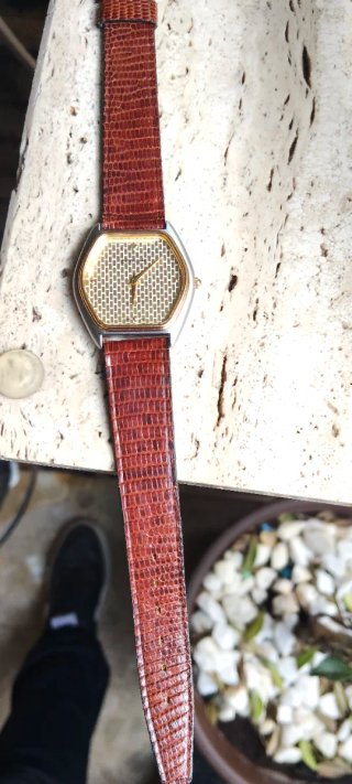 Reloj Egaler Vintage Hexagonal Dorado y Marrón ex