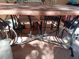 Mesa y 6 Sillas Hierro y Madera