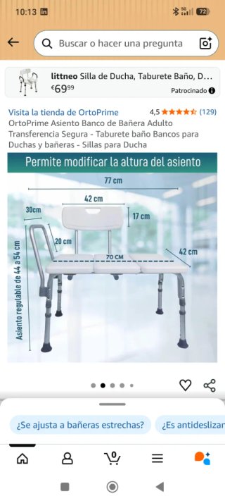 Asiento Bañera Adulto Plata y Blanco