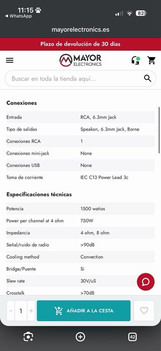 Amplificador Vonyx VXA-1500 2x750W