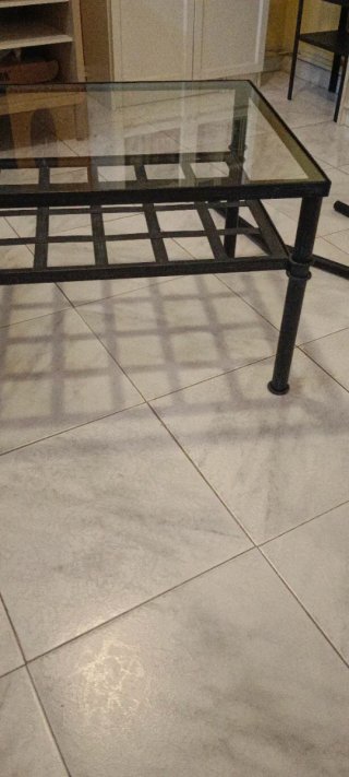 Mesa de centro de forja, cristal y metal negra