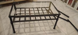 Mesa de centro de forja, cristal y metal negra