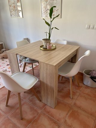 Mesa comedor y 4 sillas madera y plástico
