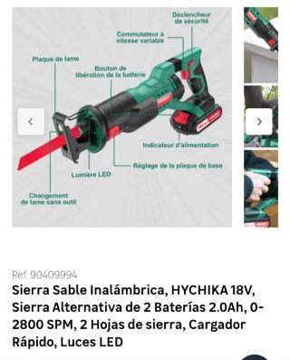 Sierra Sable HYCHIKA 18V Inalámbrica de batería
