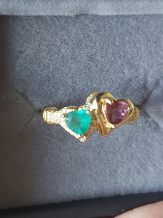 Anillo Corazón Esmeralda y Rubelita
