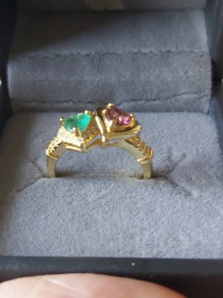Anillo Corazón Esmeralda y Rubelita