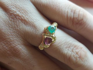 Anillo Corazón Esmeralda y Rubelita