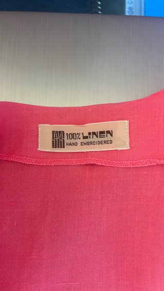 Camisa Lino Bordada Mano Rosa