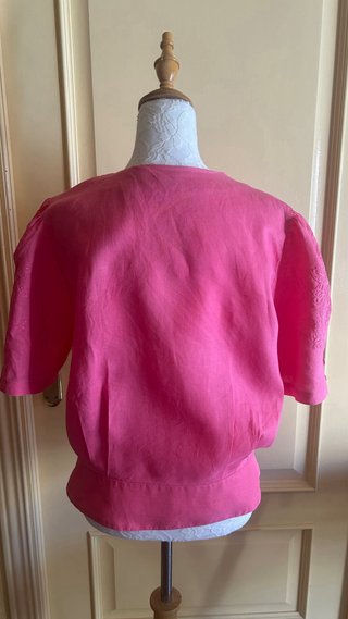 Camisa Lino Bordada Mano Rosa