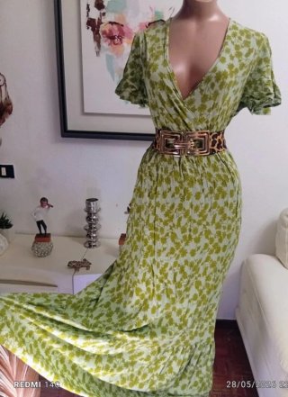 Vestido largo estampado floral verde