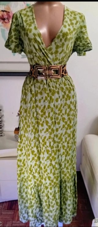 Vestido largo estampado floral verde