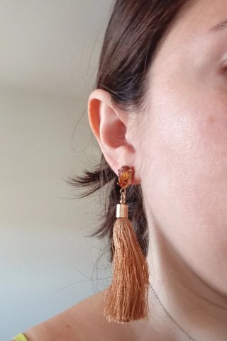 Pendientes borla y cristal dorado