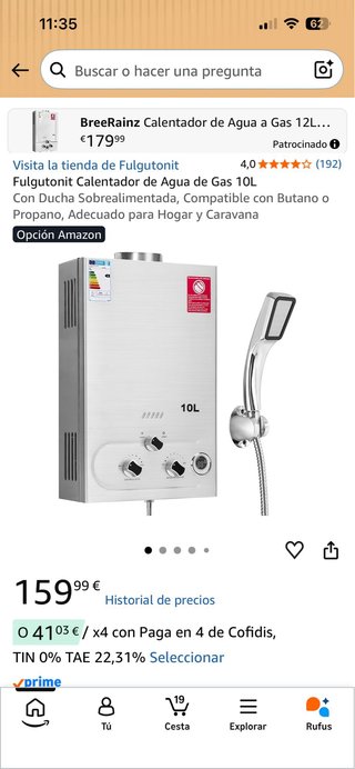 Calentador Agua Gas Fulgutonit 10L