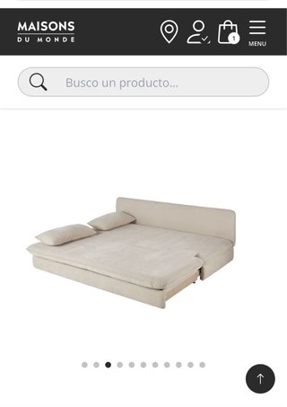 Sofá-cama beige y madera