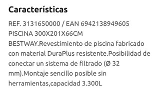 Piscina Tubular Bestway 300x201x66 cm
