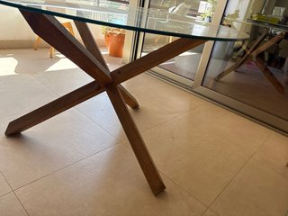 Mesa redonda cristal y madera