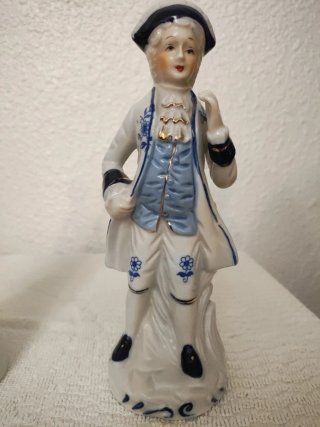 Pareja figuras porcelana vintage azul y blanco