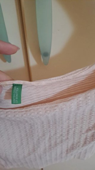 Top Benetton Cipria Corto a Coste Taglia XS