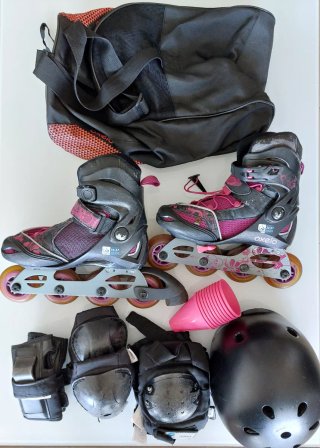 Patines T 34-37 + Casco + Protecciones + Mochila