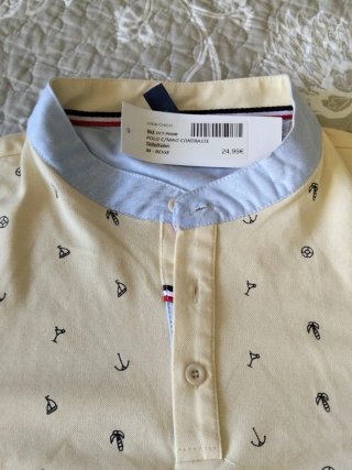 Polo Oxford Cuello Mao Estampado Marino