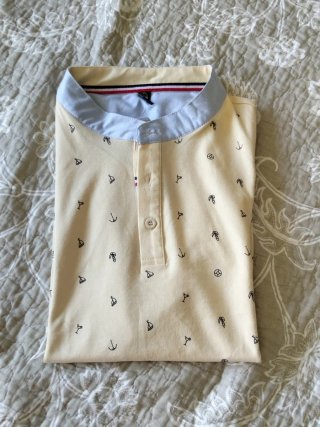 Polo Oxford Cuello Mao Estampado Marino