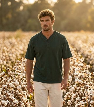 Camiseta Henley Algodón Orgánico Azul Marino