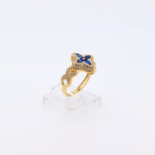 ANILLO FLOR CON INFINITO Y CIRCONITAS AZULES.