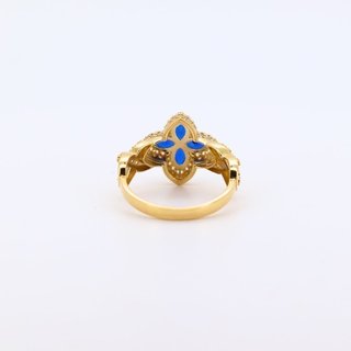 ANILLO FLOR CON INFINITO Y CIRCONITAS AZULES.