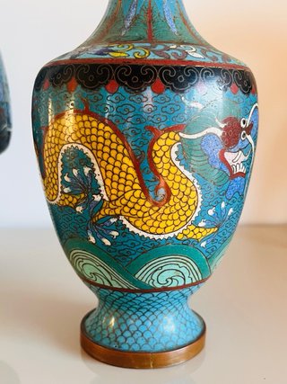 Pareja Jarrones Cloisonné Dragones
