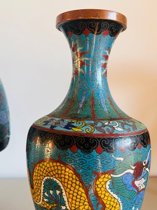Pareja Jarrones Cloisonné Dragones