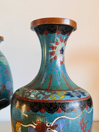 Pareja Jarrones Cloisonné Dragones