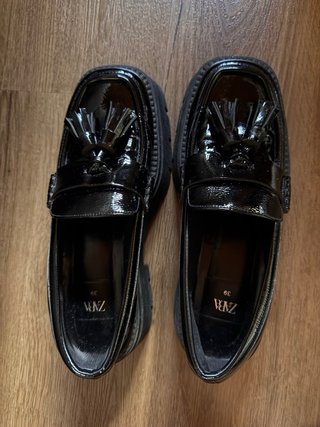 Mocasines Zara Mujer Talla 39 Charol Negro