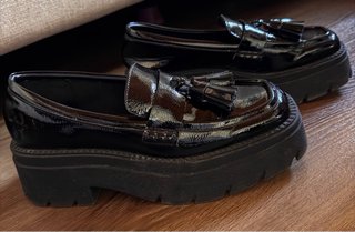 Mocasines Zara Mujer Talla 39 Charol Negro