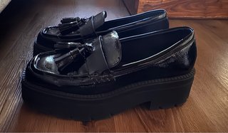 Mocasines Zara Mujer Talla 39 Charol Negro