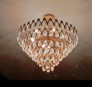 Lámpara de techo cristal de roca dorada