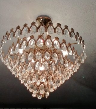Lámpara de techo cristal de roca dorada