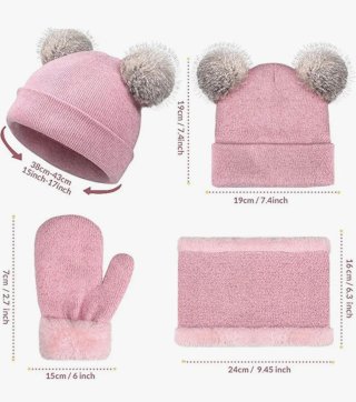 Lote Gorro, Manoplas y Bufanda Rosa