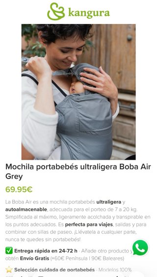 Mochila Porteo Boba Air Ligera Ergonómica