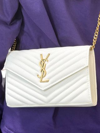 Cartera con cadena YSL Saint Laurent blanca