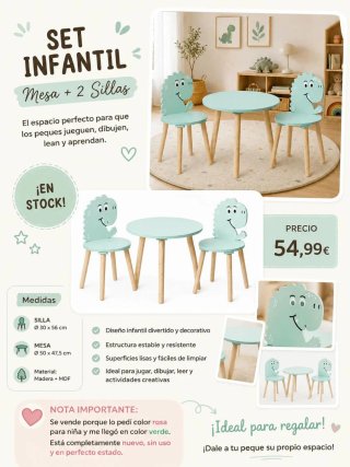 Set Infantil Mesa + 2 Sillas Dinosaurio
