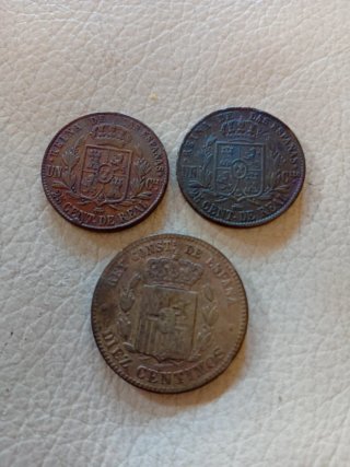 3 Monedas Españolas Antiguas 18xx
