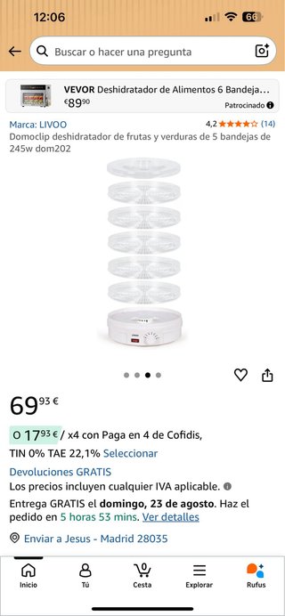 Deshidratador de alimentos LIVOO 5 bandejas