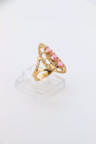 Anillo Oro 3 Piedras Rosas