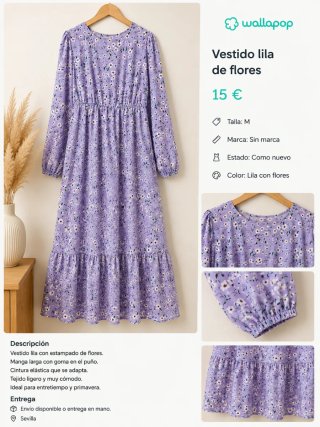 Vestido lila flores talla M