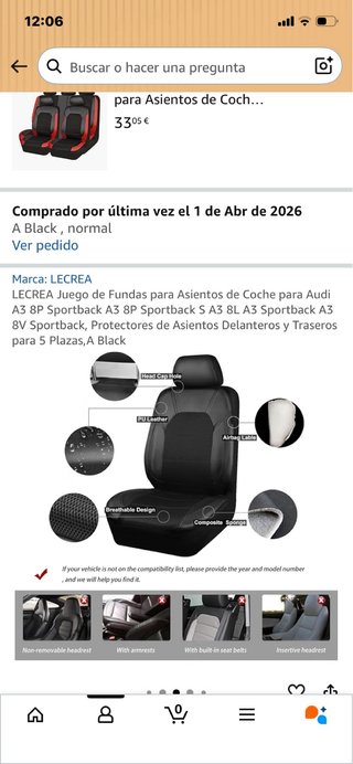 Fundas Asientos Coche Audi A3 (Nuevas)