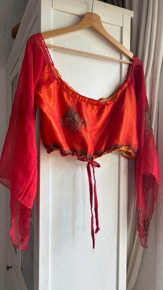 Traje danza del vientre naranja y rojo