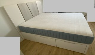 Cama 135x190 con cajones, cabecero y colchón IKEA