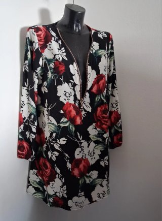 Blusa Mini abito fiori zip gioiello tg one-size